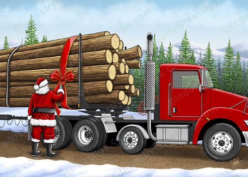 Log Truck Christmas Card