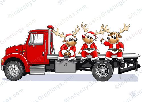 Reindeer Towing Christmas Card