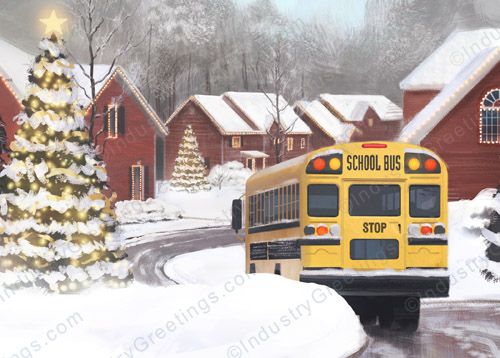 Winter School Bus Holiday Card 