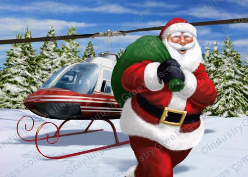 Helicopter Sleigh Christmas Card