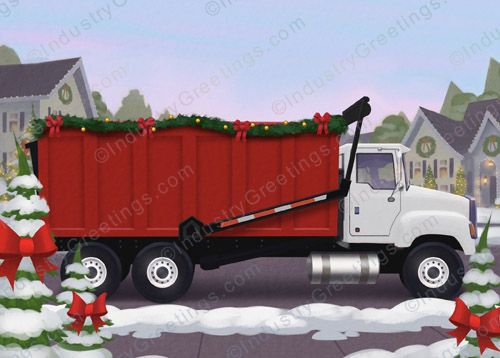 Roll Off Bin Truck Christmas Card