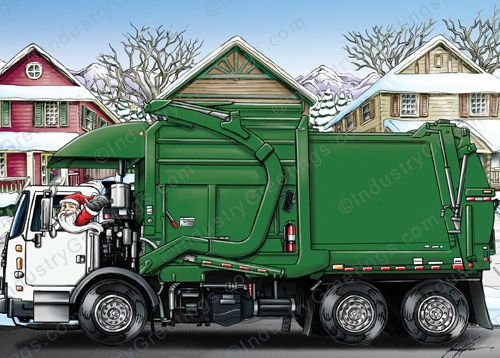 Green Garbage Truck Christmas Card