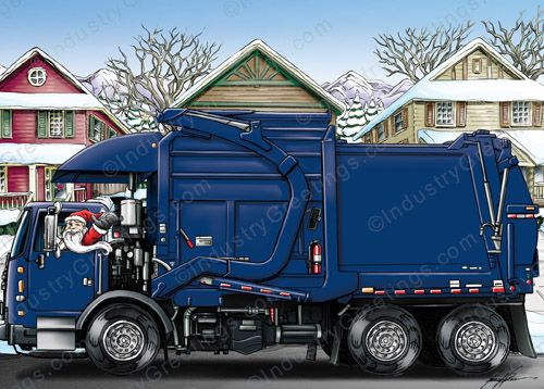 Blue Garbage Truck Christmas Card