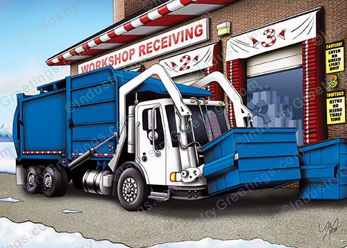Blue Trash Truck Christmas Card