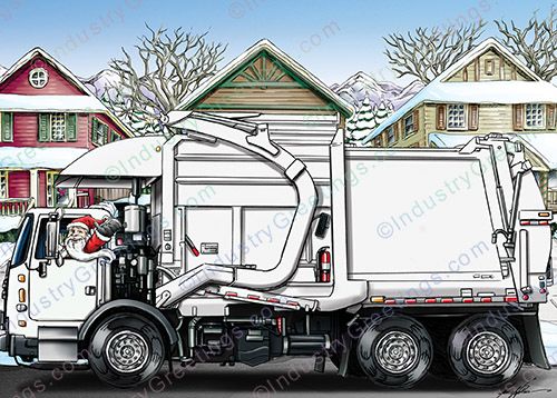White Garbage Truck Christmas Card