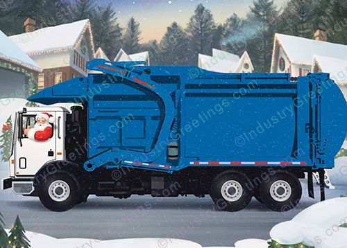 Blue Trash Truck Holiday Card