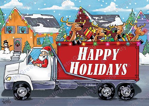 Holiday Roll Off Truck Christmas Card