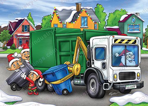 Green Garbage Truck Holiday Card