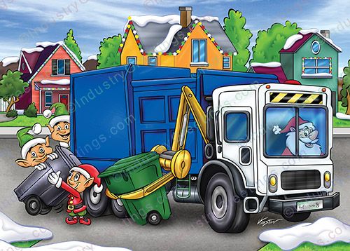 Red Garbage Truck Holiday Card