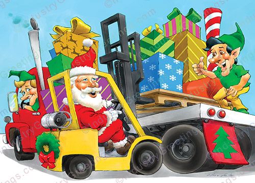 Forklift Loading Truck Christmas Card