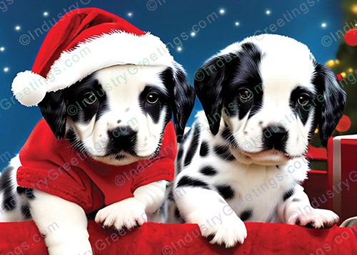 Santa Puppies Christmas Card