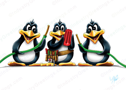 Electrician Penguins Holiday Card