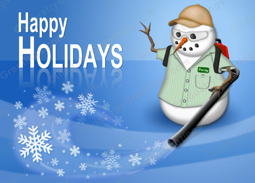Snowman Leaf Blower Holiday Card