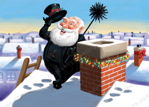 Sweeping Santa Christmas Card
