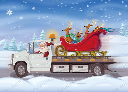 Sleigh on Flatbed Christmas Card