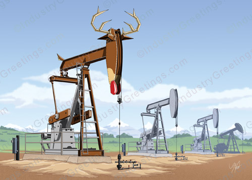 Oilfield Pumpjack Christmas Card