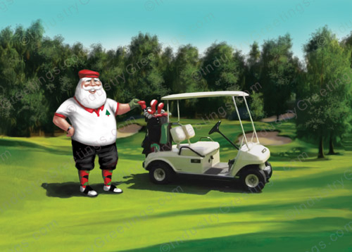 Santa Golfing Christmas Card