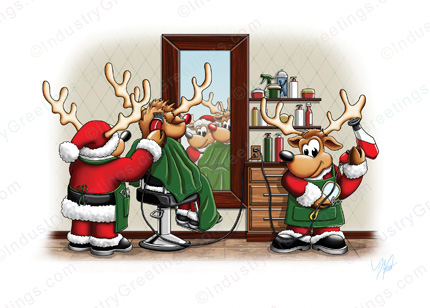 Reindeer Barber Christmas Card