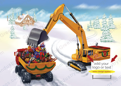 Excavator and Sign Christmas Card