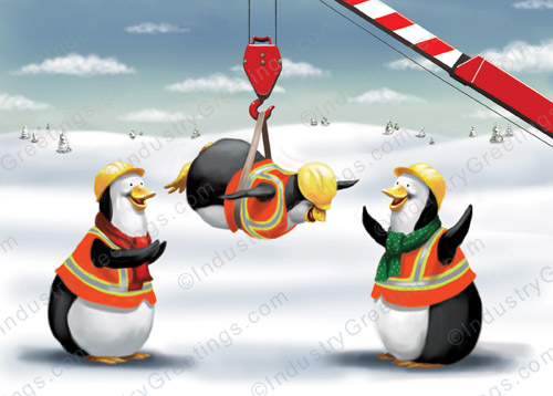 Penguin Crane Christmas Card