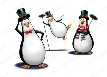 Penguin Sweeps Christmas Card