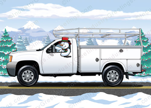 Snowman Work Truck Christmas Card