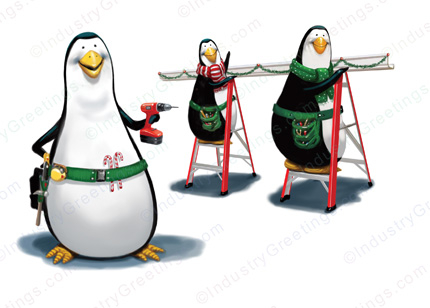 Penguin Rain Gutter Christmas Card