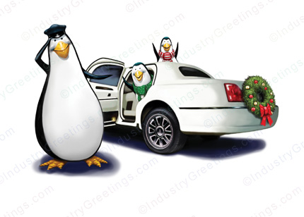 Limousine Penguin Holiday Card