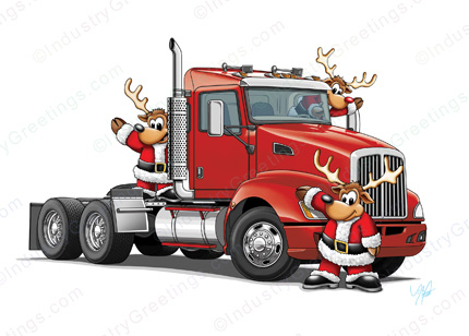 Reindeer Trucking Christmas Card