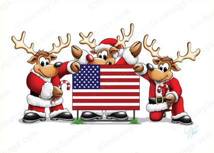 Reindeer USA Flag Christmas Card