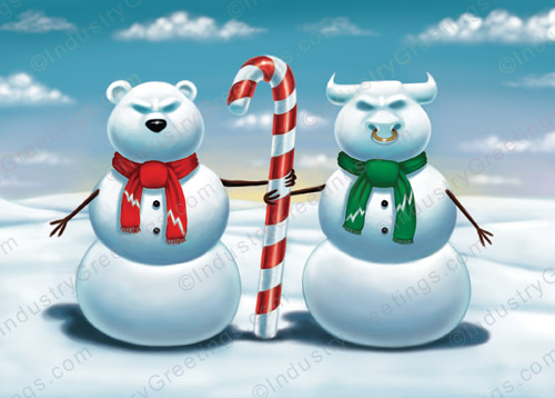 Bull and Bear Snowmen Holiday Card