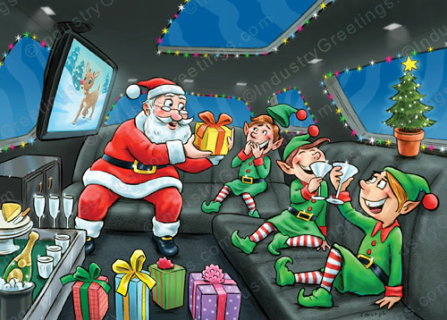 Santa's Limo Party Christmas Card