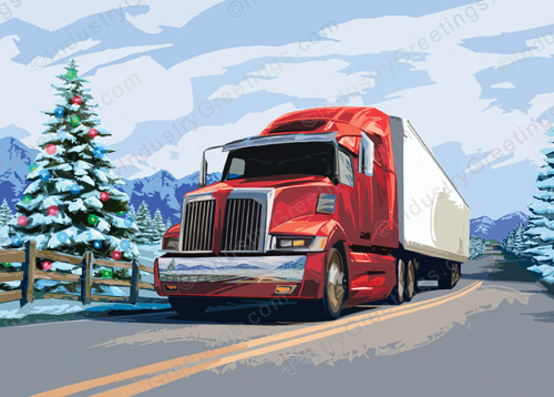 Red Semi Truck Christmas Card