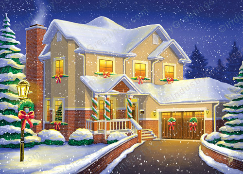 2-Story Holiday House Christmas Card