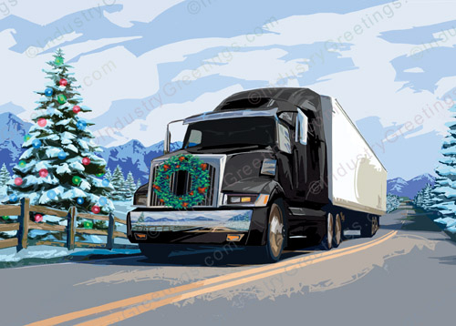 Black Semi Truck Christmas Card