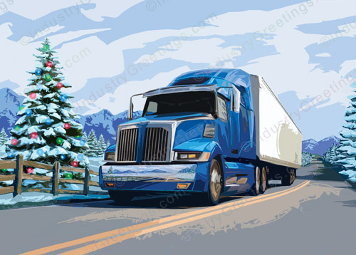 Blue Semi Truck Christmas Card