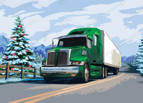 Green Semi Truck Christmas Card