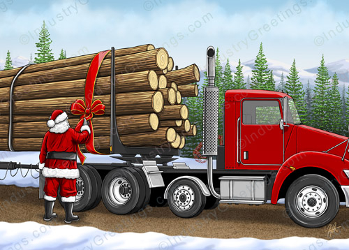 Red Logging Truck Christmas Card