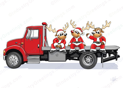 Reindeer Towing Christmas Card