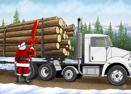 White Logging Truck Christmas Card