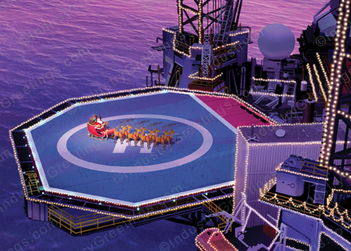 Oil Platform Landing Holiday Card