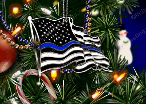 Thin Blue Line Flag Holiday Card
