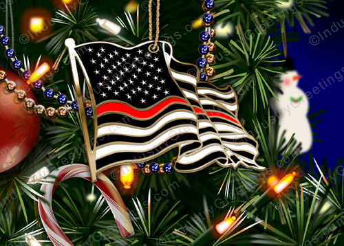 Thin Red Line Flag Holiday Card