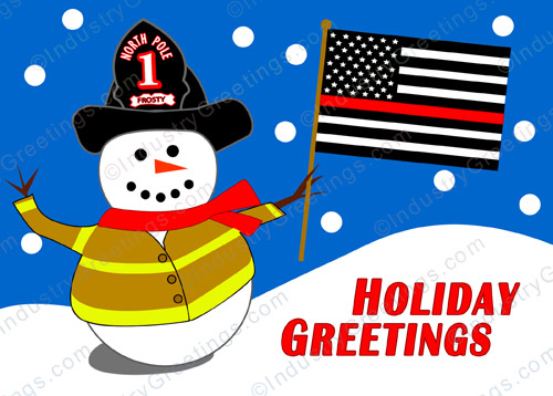 Firefighter Snowman Christmas Card