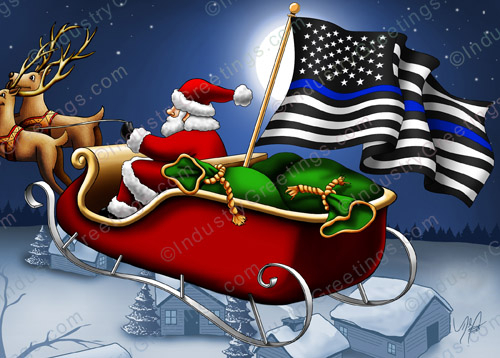 Thin Blue Line Sleigh Holiday Card