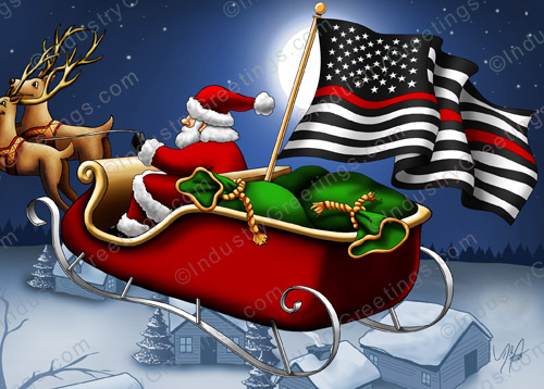 Thin Red Line Sleigh Holiday Card