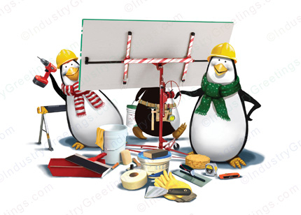 Penguin Drywall Crew Holiday Card