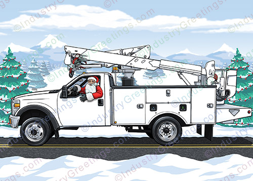 Bucket Truck Santa Christmas Card
