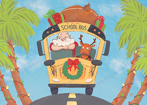 Holiday School Bus Christmas Card