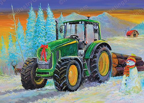 Big Green Tractor Christmas Card
